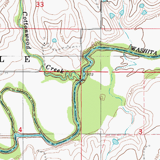 Topographic Map of Cottonwood Creek, OK