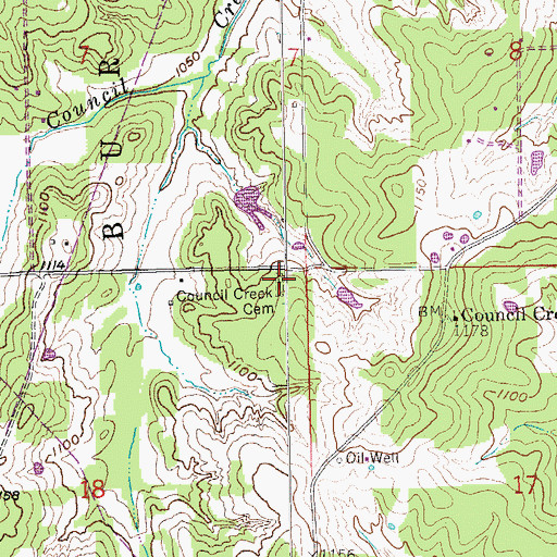 Topographic Map of Council Creek Cemetery, OK