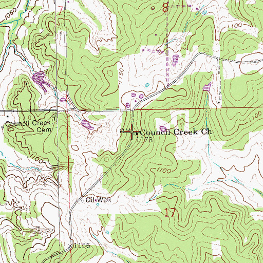 Topographic Map of Council Creek Church, OK