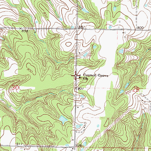 Topographic Map of Council Grove Church, OK