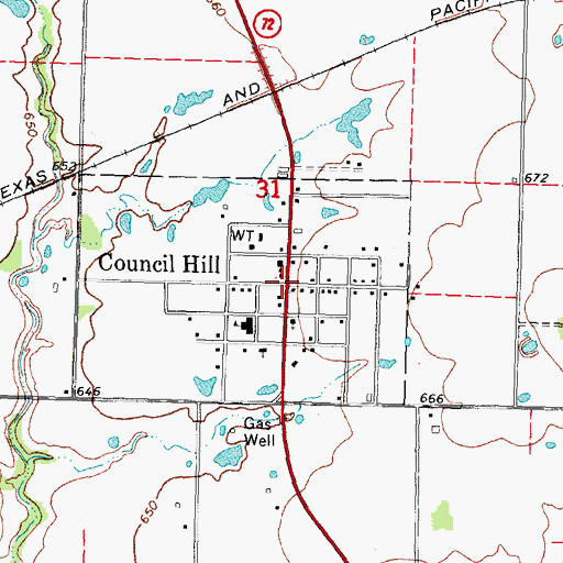 Topographic Map of Council Hill, OK