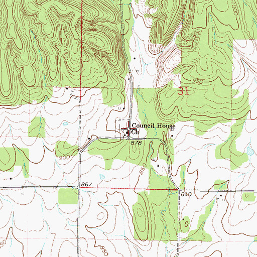 Topographic Map of Council House Church, OK