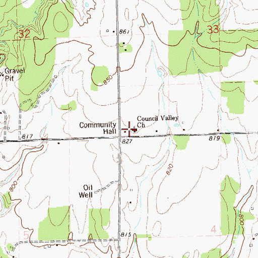 Topographic Map of Council Valley Church, OK