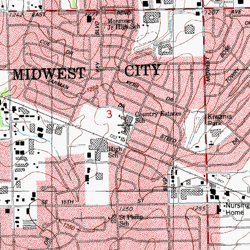 Topographic Map of Country Estates Elementary School, OK