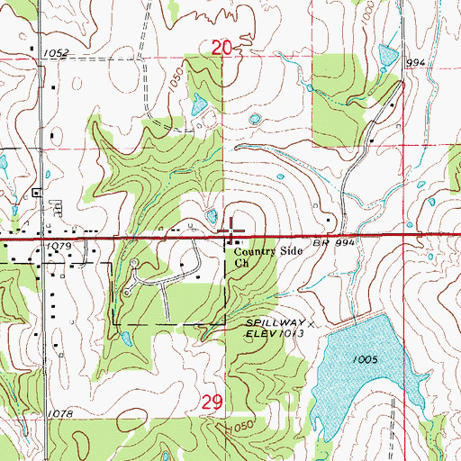 Topographic Map of Country Side Church, OK