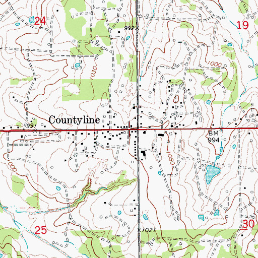 Topographic Map of Countyline, OK