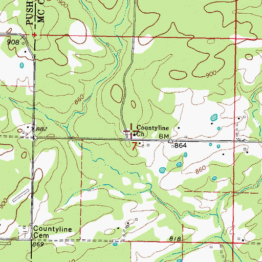 Topographic Map of Countyline Church, OK