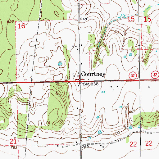 Topographic Map of Courtney, OK