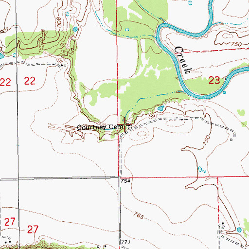 Topographic Map of Courtney Cemetery, OK