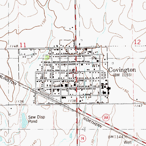 Topographic Map of Covington, OK