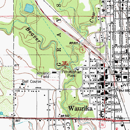 Topographic Map of Cow Creek, OK