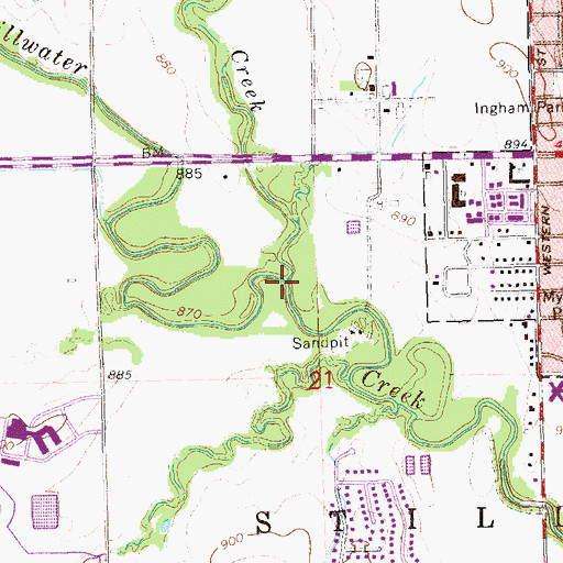 Topographic Map of Cow Creek, OK