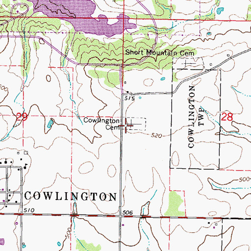 Topographic Map of Cowlington Cemetery, OK