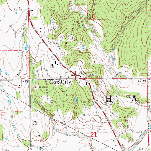 Topographic Map of Cox City, OK