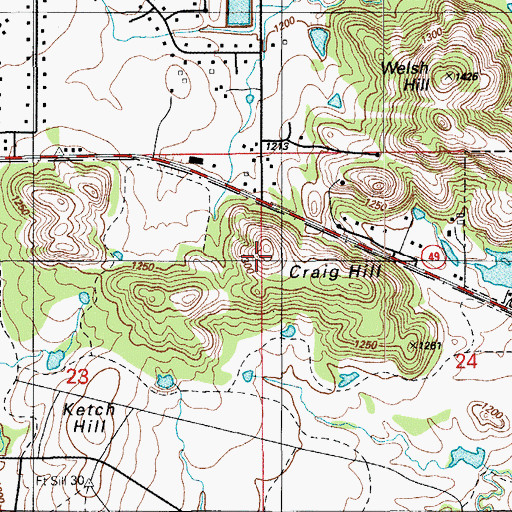 Topographic Map of Craig Hill, OK