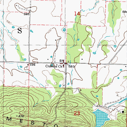 Topographic Map of Cravens Church, OK