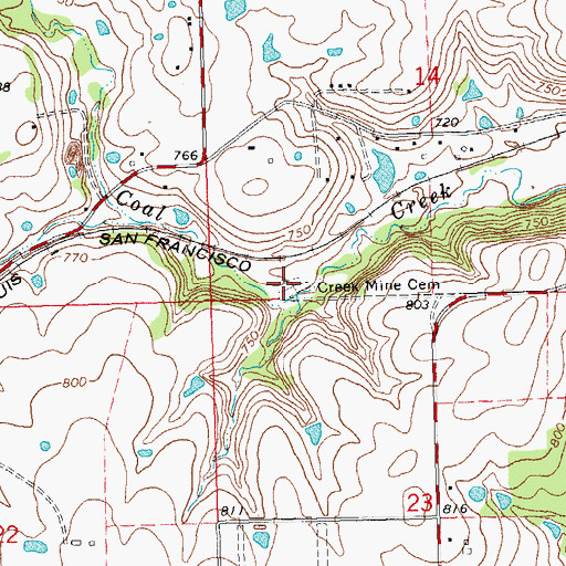 Topographic Map of Creek Mine Cemetery, OK