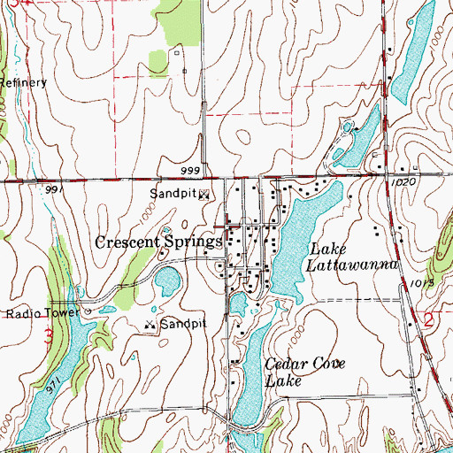 Topographic Map of Crescent Springs, OK