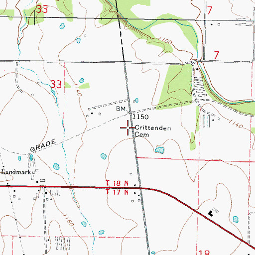 Topographic Map of Crittenden Cemetery, OK