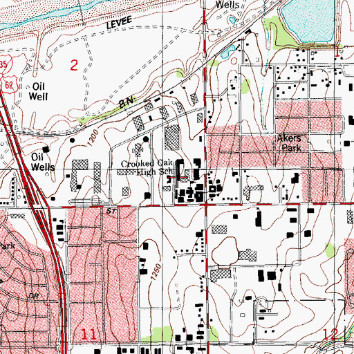 Topographic Map of Crooked Oak High School, OK