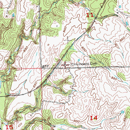 Topographic Map of Crossroads Cemetery, OK