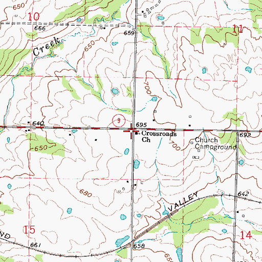 Topographic Map of Crossroads Church, OK