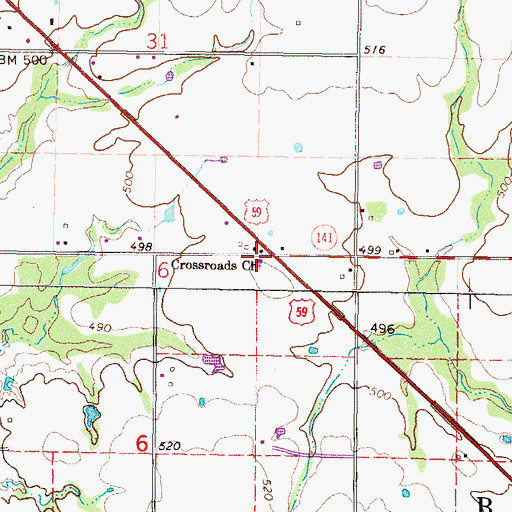 Topographic Map of Crossroads Church, OK