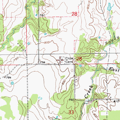 Topographic Map of Crow Cemetery, OK