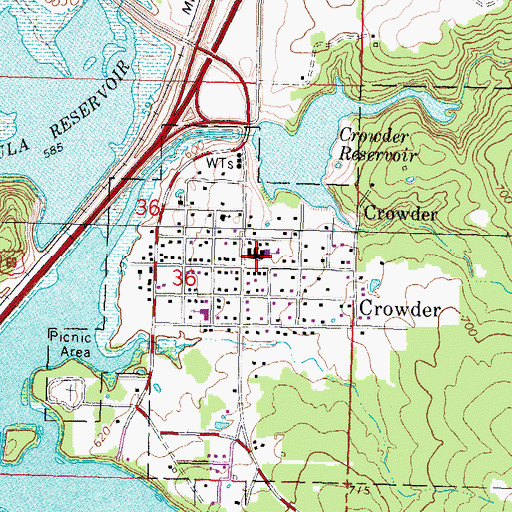 Topographic Map of Crowder, OK