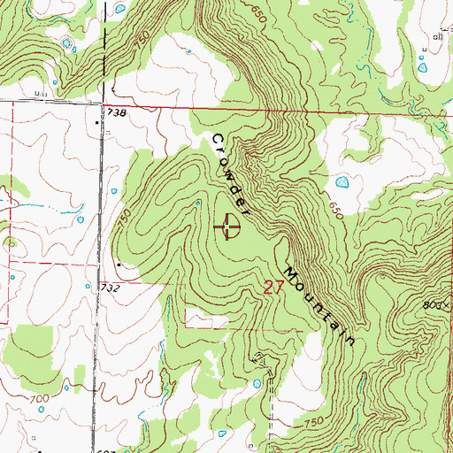 Topographic Map of Crowder Mountain, OK