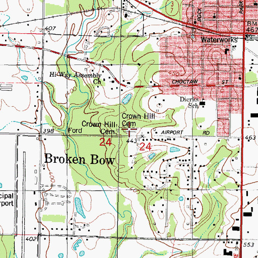 Topographic Map of Crown Hill Cemetery, OK