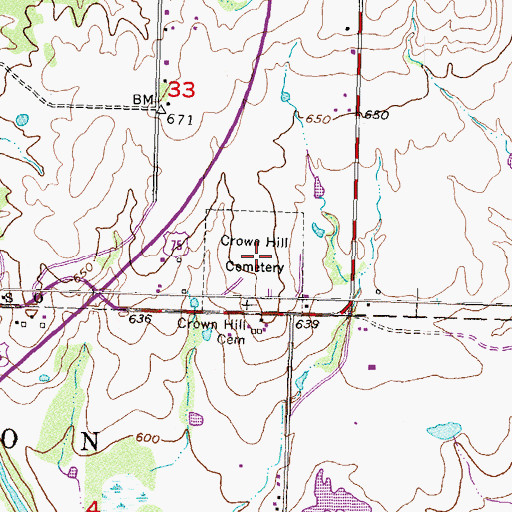 Topographic Map of Crown Hill Cemetery, OK