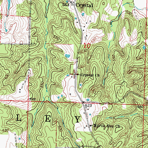 Topographic Map of Crystal Church, OK