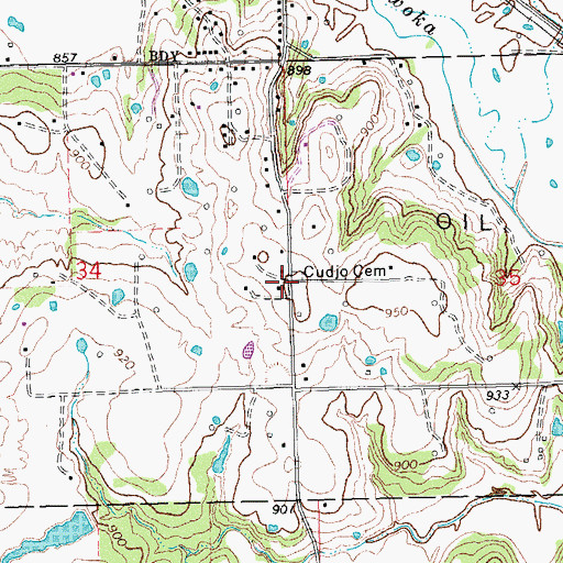 Topographic Map of Cudjo Cemetery, OK