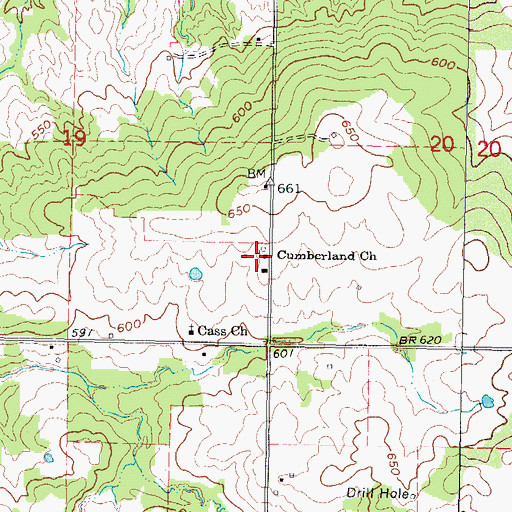 Topographic Map of Cumberland Church, OK