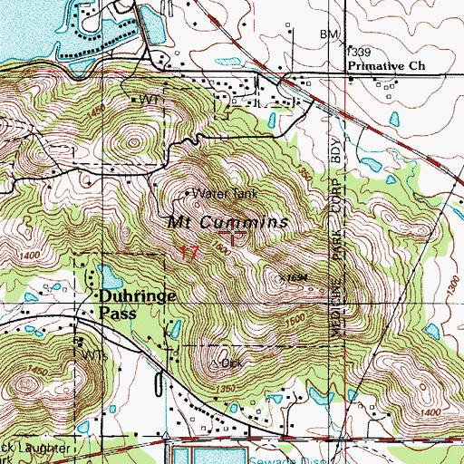 Topographic Map of Mount Cummins, OK