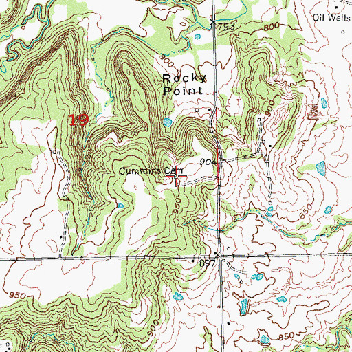 Topographic Map of Cummins Cemetery, OK