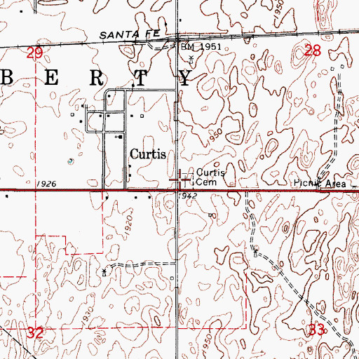 Topographic Map of Curtis Cemetery, OK