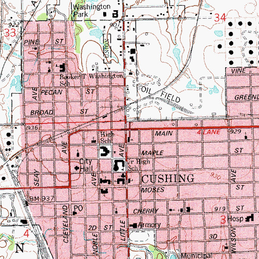 Topographic Map of Cushing, OK