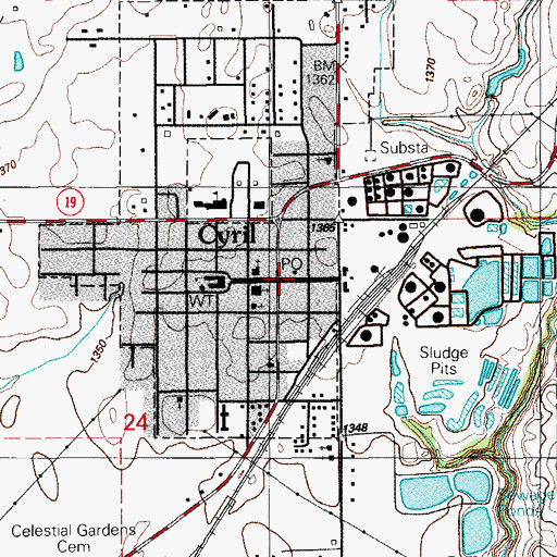 Topographic Map of Cyril, OK