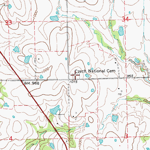 Topographic Map of Czech National Cemetery, OK