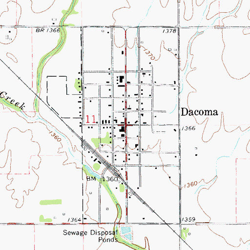 Topographic Map of Dacoma, OK