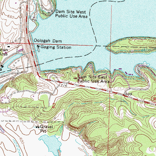 Topographic Map of Dam Site East Public Use Area, OK