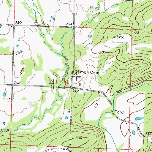 Topographic Map of Damon Cemetery, OK