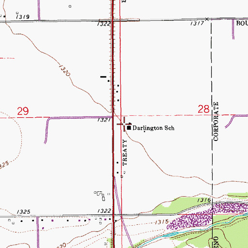 Topographic Map of Darlington Elementary School, OK