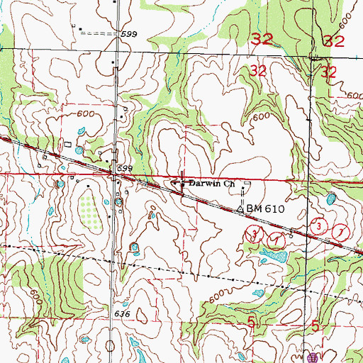 Topographic Map of Darwin Church, OK