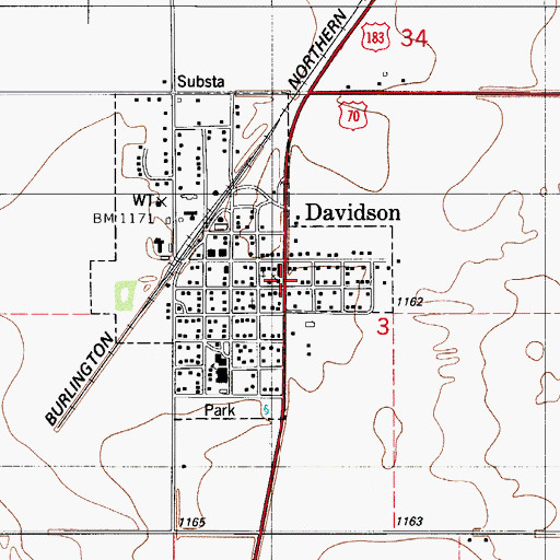 Topographic Map of Davidson, OK