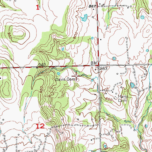 Topographic Map of Davis Cemetery, OK