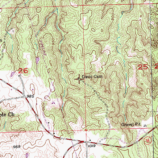 Topographic Map of Davis Cemetery, OK