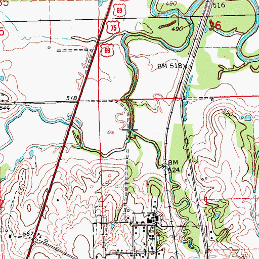 Topographic Map of Davis Creek, OK